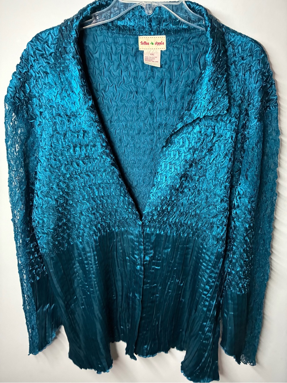 Toffee Apple Teal Shimmery Ruched Blouse
